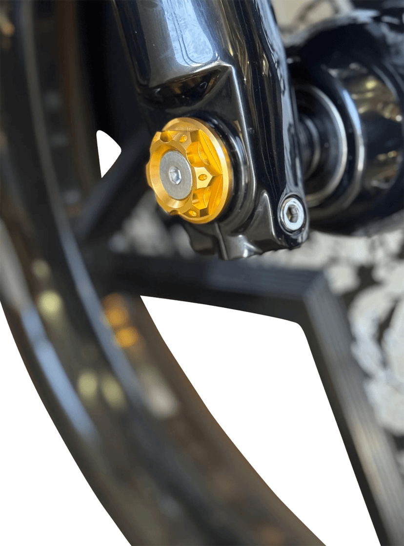PAUL YAFFE BAGGER NATION 02143308 Y-Axle with Turret Style Axle Cover Kit - Custom - Front - Gold - 25 mm — image 2 of 2