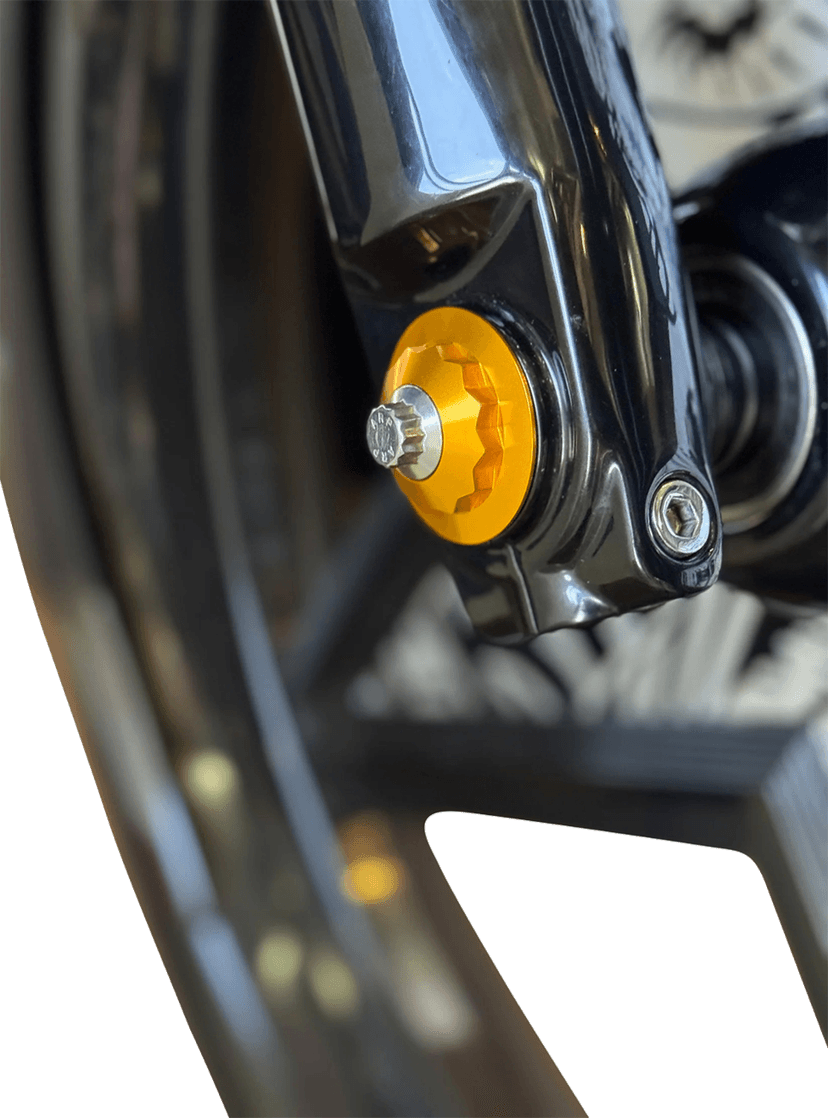 PAUL YAFFE BAGGER NATION 02143316 Y-Axle with 12 Point Style Axle Cover Kit - Custom - Front - Gold - 1" — image 2 of 2