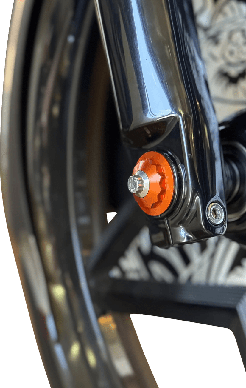 PAUL YAFFE BAGGER NATION 02143326 Y-Axle with 12 Point Style Axle Cover Kit - Custom - Front - Orange - 25 mm — image 2 of 2