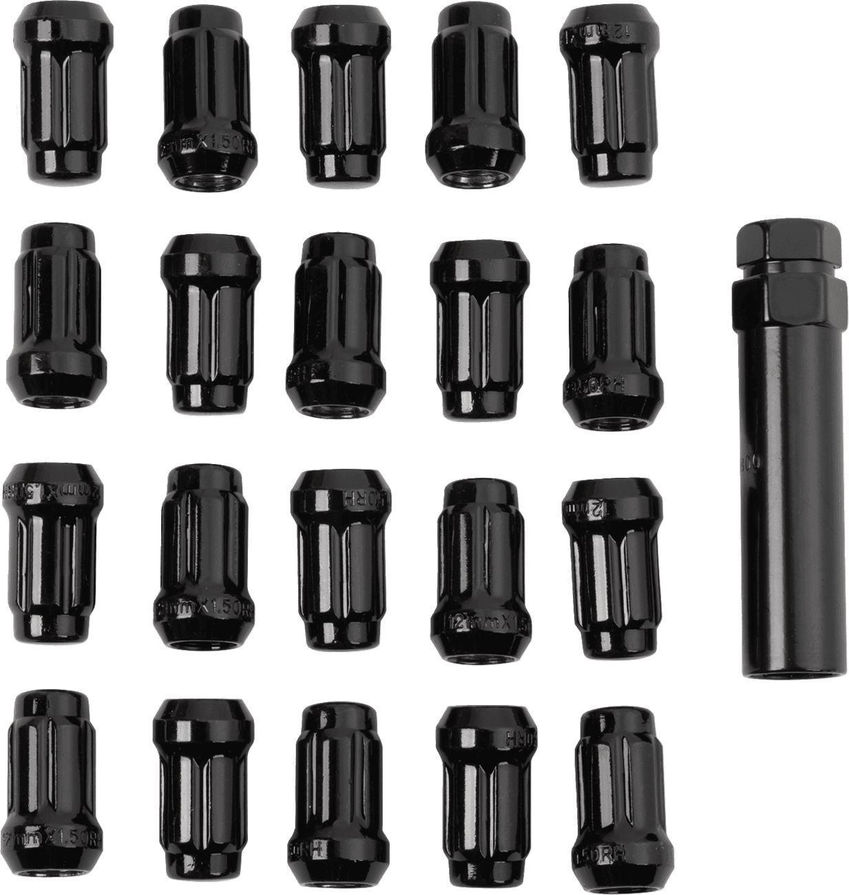 RACELINE WHEELS 0223-0271 Lug Nuts - Spline Socket - 12 mm x 1.5" - with Spline Key - Black - 20 Pack