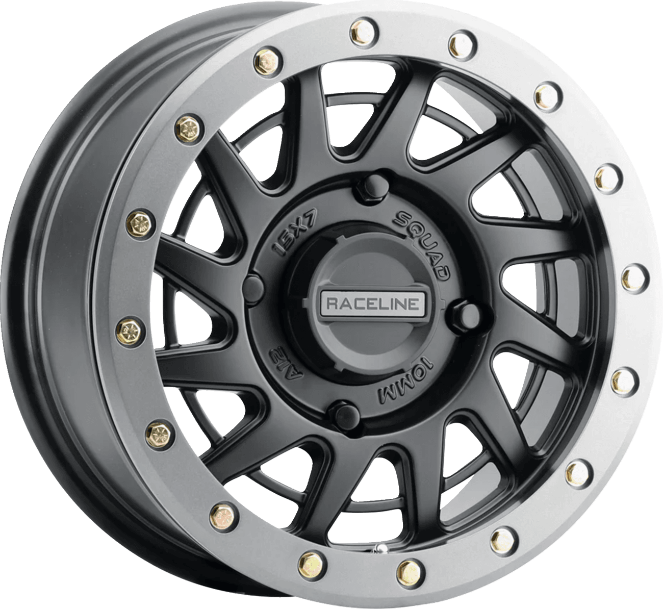 RACELINE WHEELS 0230-1413 Wheel - Squad - Front/Rear - Black/with Gun Metal Gray Ring - 15x7 - 4/137 - 5+2 (+10 mm)