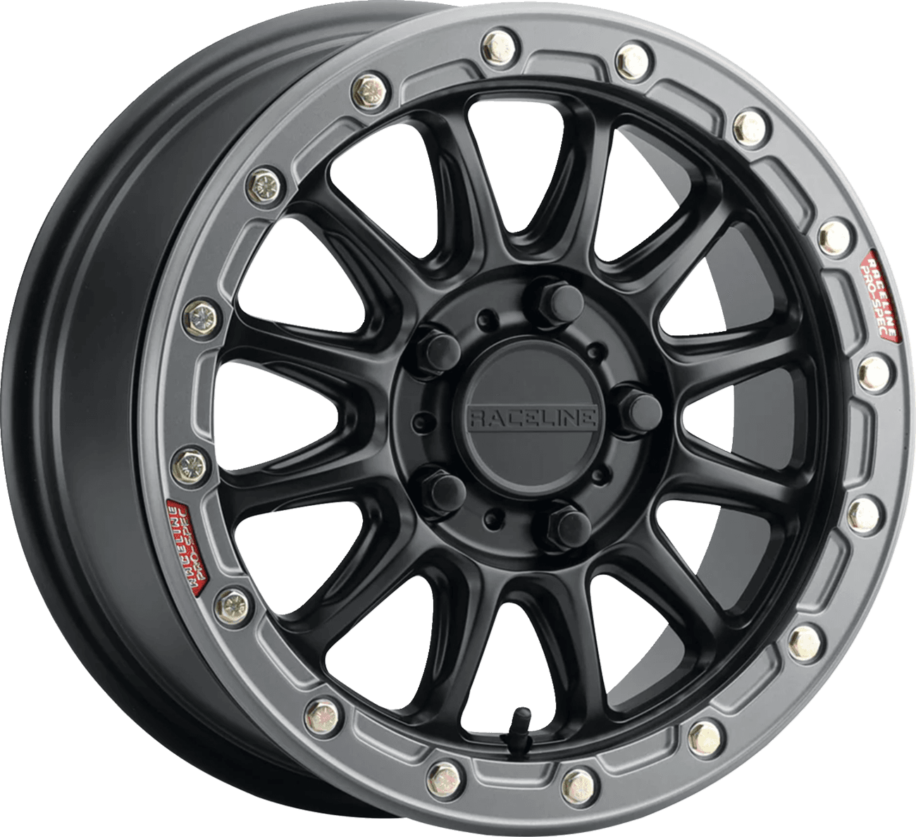 RACELINE WHEELS 0230-1432 Wheel - Alpha - Front/Rear - Black/with Gun Metal Ring - 15x7 - 5/114.3 - 3+4 (+25 mm)