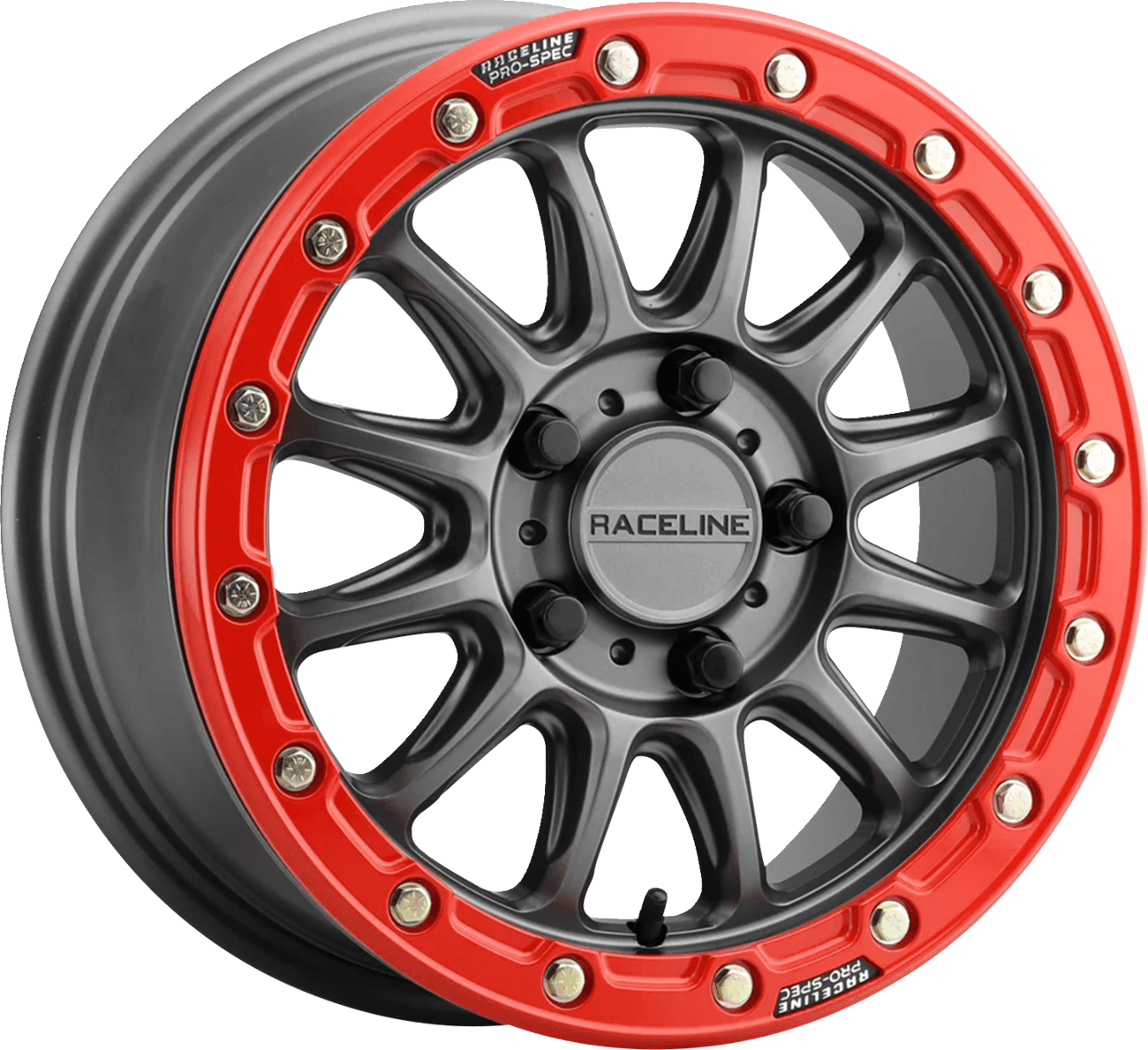 RACELINE WHEELS 0230-1437 Wheel - Alpha - Front/Rear - Gun Metal/with Gloss Red Ring - 15x10 - 5/114.3 - 3+4 (+25 mm)