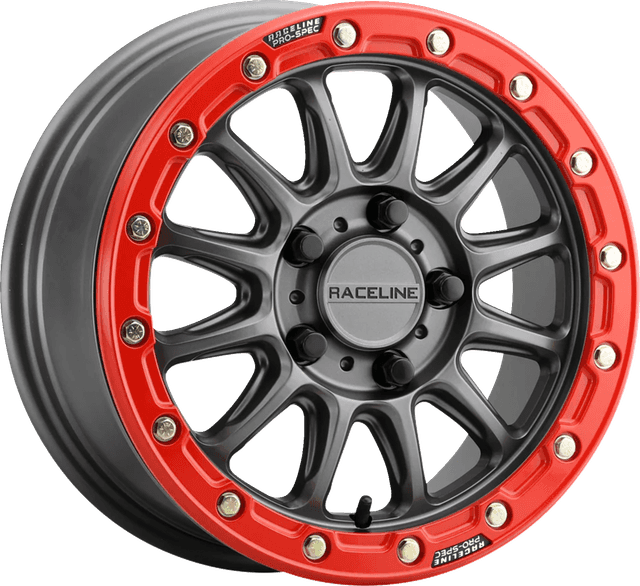 RACELINE WHEELS 0230-1438 Wheel - Alpha - Front/Rear - Gun Metal/with Gloss Red Ring - 15x7 - 5/4.5 - 3+4 (+25 mm)