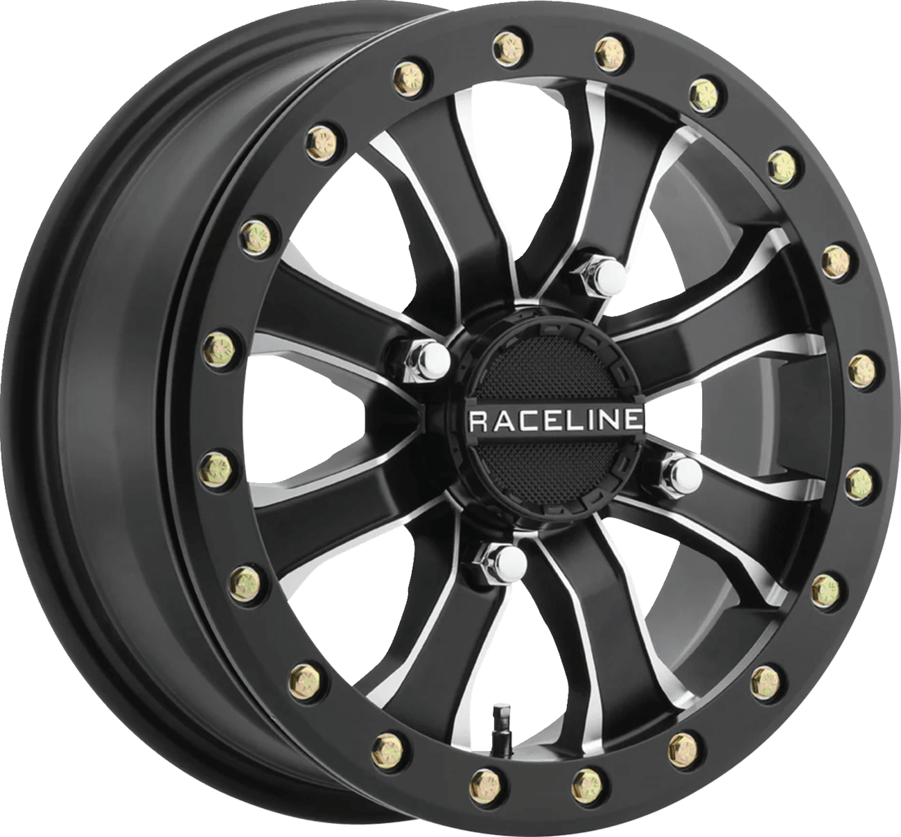 RACELINE WHEELS 0230-1446 Wheel - Black Mamba - Beadlock - Front/Rear - Black/Machined - 15x6 - 4/156 - 5+1