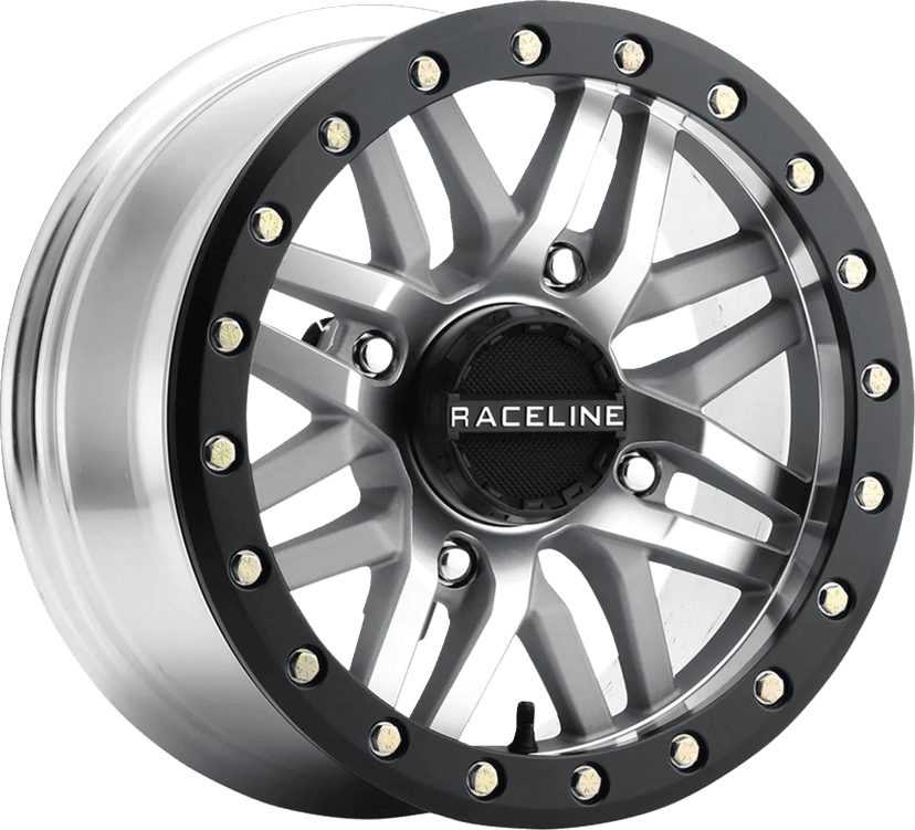 RACELINE WHEELS 0230-1473 Wheel - Ryno - Beadlock - Front/Rear - Machined/with Black Ring - 14x7 - 4/156 - 5+2 (+10 mm)