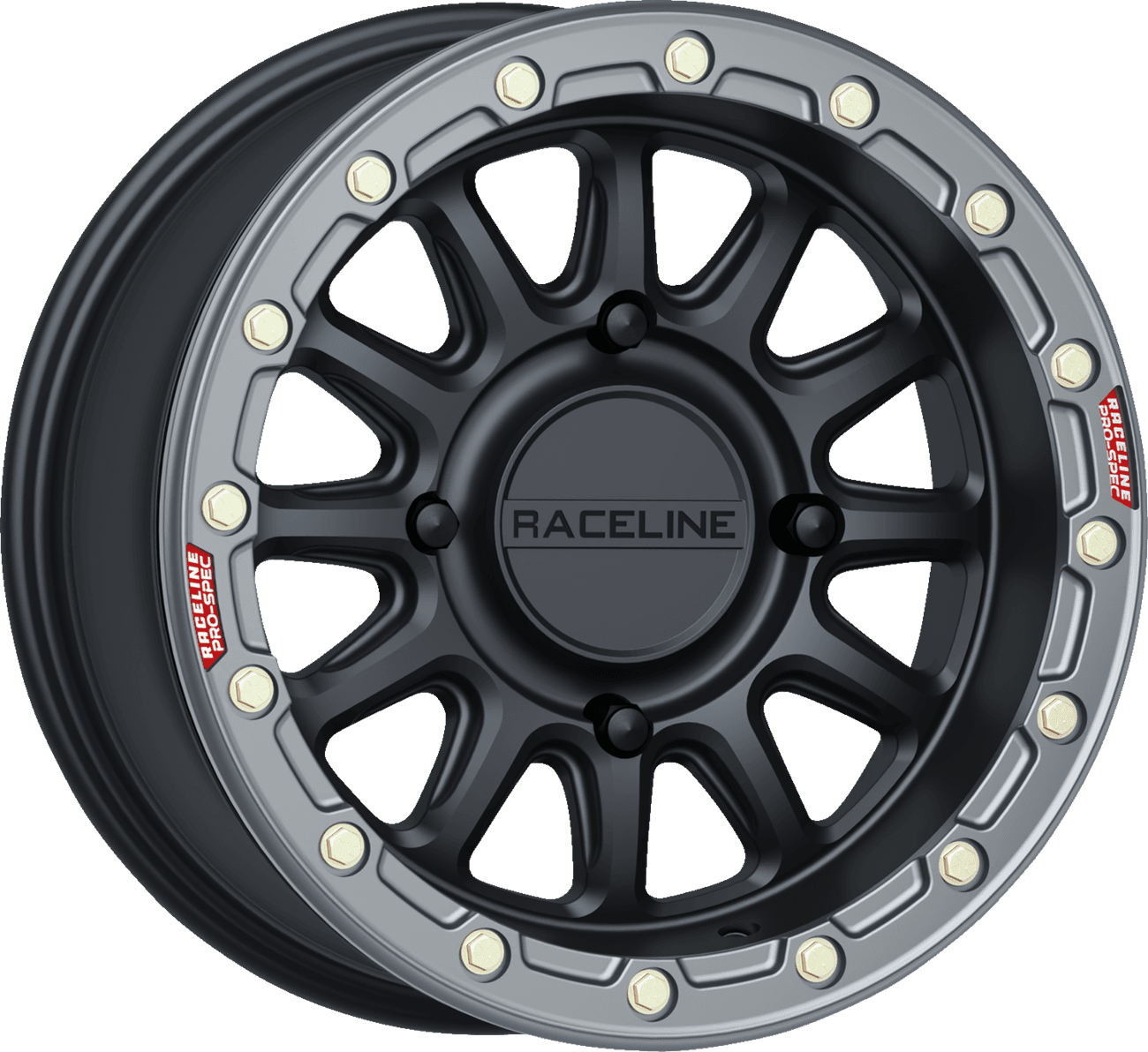 RACELINE WHEELS 0230-1573 Wheel - Alpha - Front/Rear - Black/with Gun Metal Ring - 15x7 - 4/156 - +10 mm