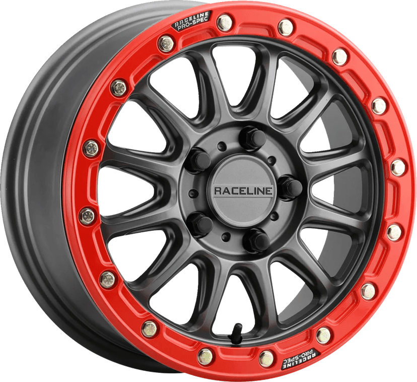 RACELINE WHEELS 0230-1574 Wheel - Alpha - Front/Rear - Gun Metal/with Red Ring - 15x7 - 4/137 - +10 mm