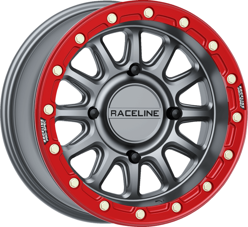RACELINE WHEELS 0230-1575 Wheel - Alpha - Front/Rear - Gun Metal/with Red Ring - 15x7 - 4/156 - +10 mm — image 1 of 2