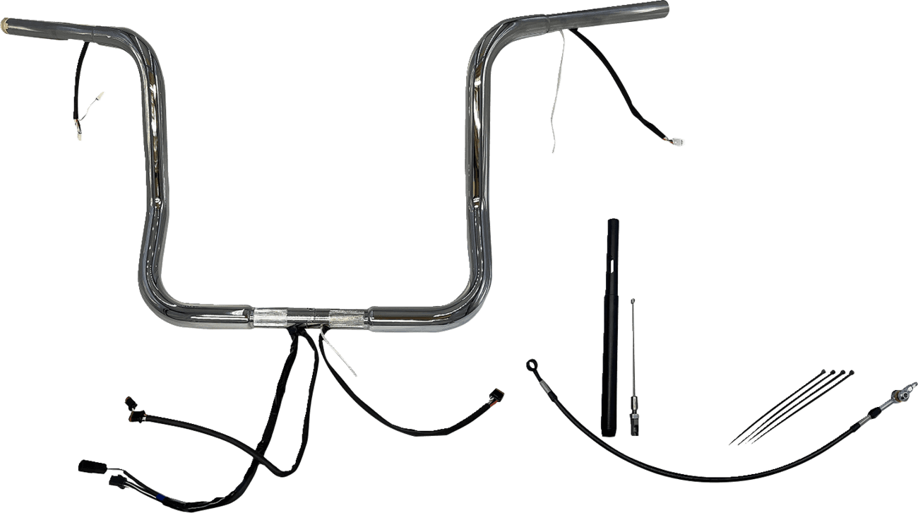 FAT BAGGERS INC. 0601-6043 EZ Install Wired 1-1/4" Round Top Handlebar Kit - 14" - Chrome