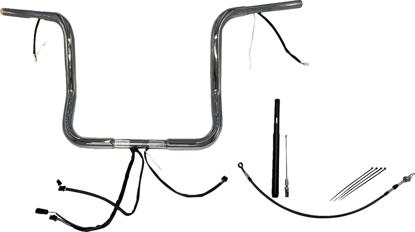 FAT BAGGERS INC. 0601-6043 EZ Install Wired 1-1/4" Round Top Handlebar Kit - 14" - Chrome