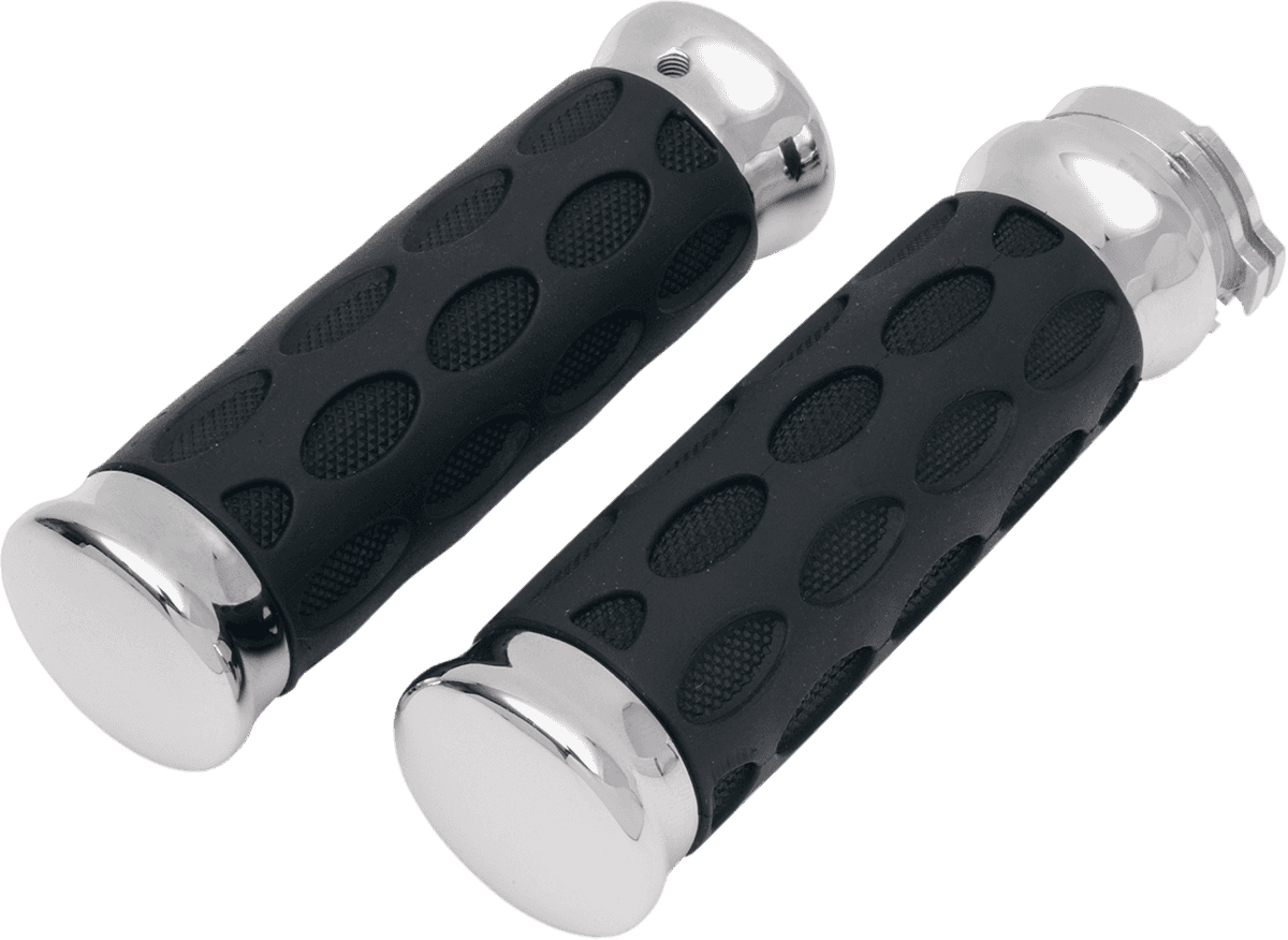 DRAG SPECIALTIES 0630-0372 Custom Rubber Grips - Hotop - Chrome/Rubber