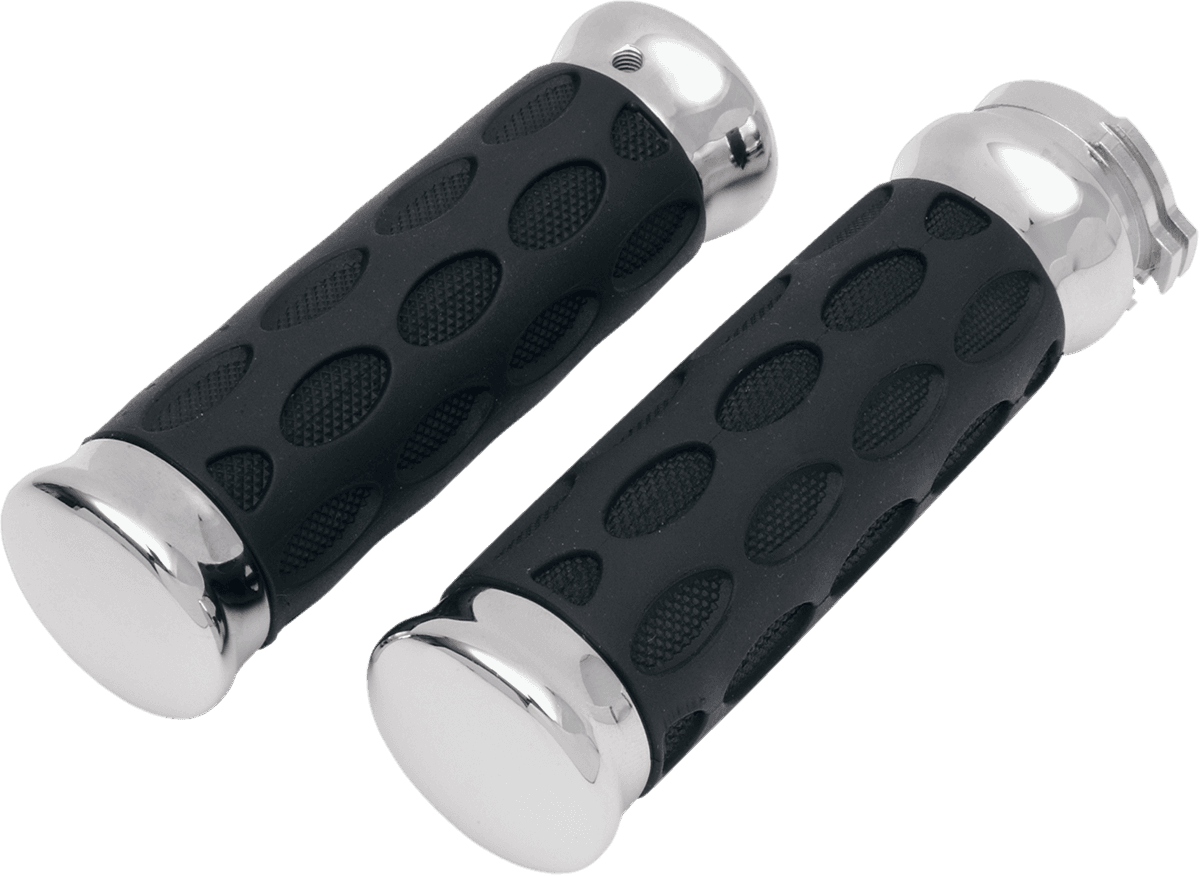 DRAG SPECIALTIES 0630-0372 Custom Rubber Grips - Hotop - Chrome/Rubber