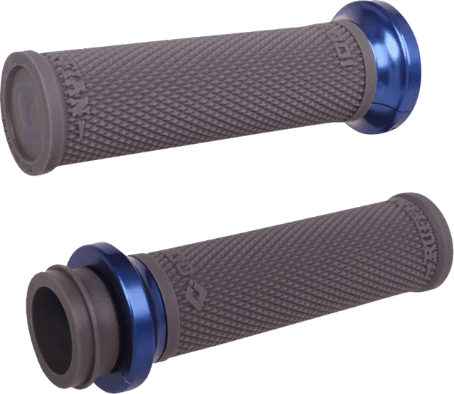 ODI 06303414 Ruffian Lock-On Street Grips - Indian TBW - Black/Anodized Blue