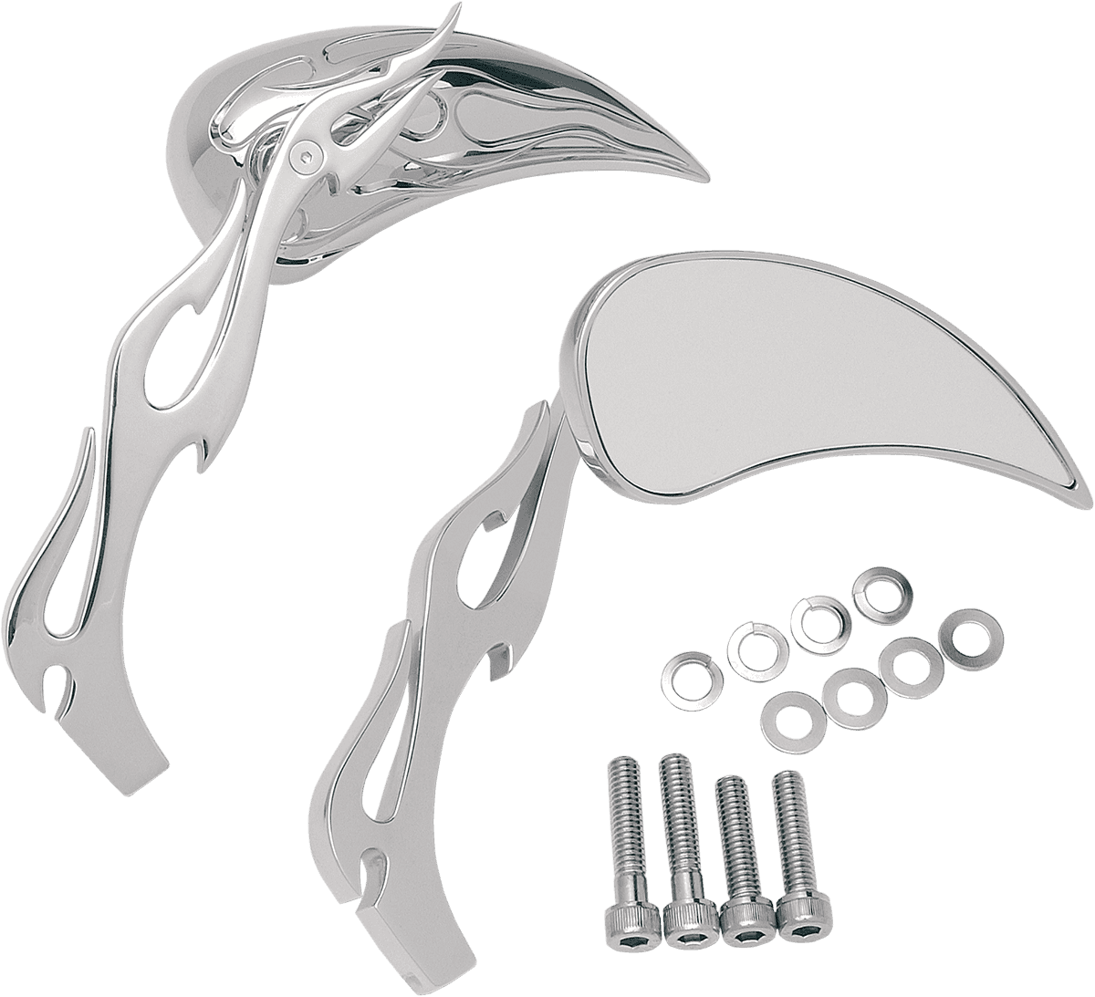 DRAG SPECIALTIES 0640-0116 Mirrors - Flame - Side View - Teardrop - Chrome - Pair