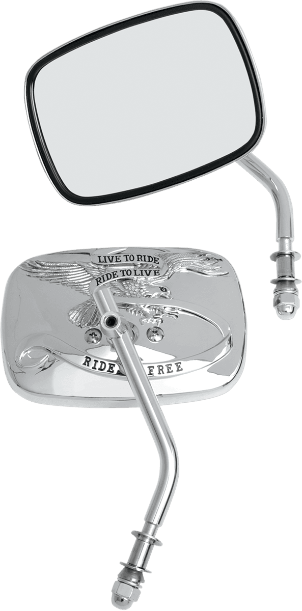 DRAG SPECIALTIES 0640-0475 Mirrors - Live To Ride - Side View - Rectangle - Chrome - Pair