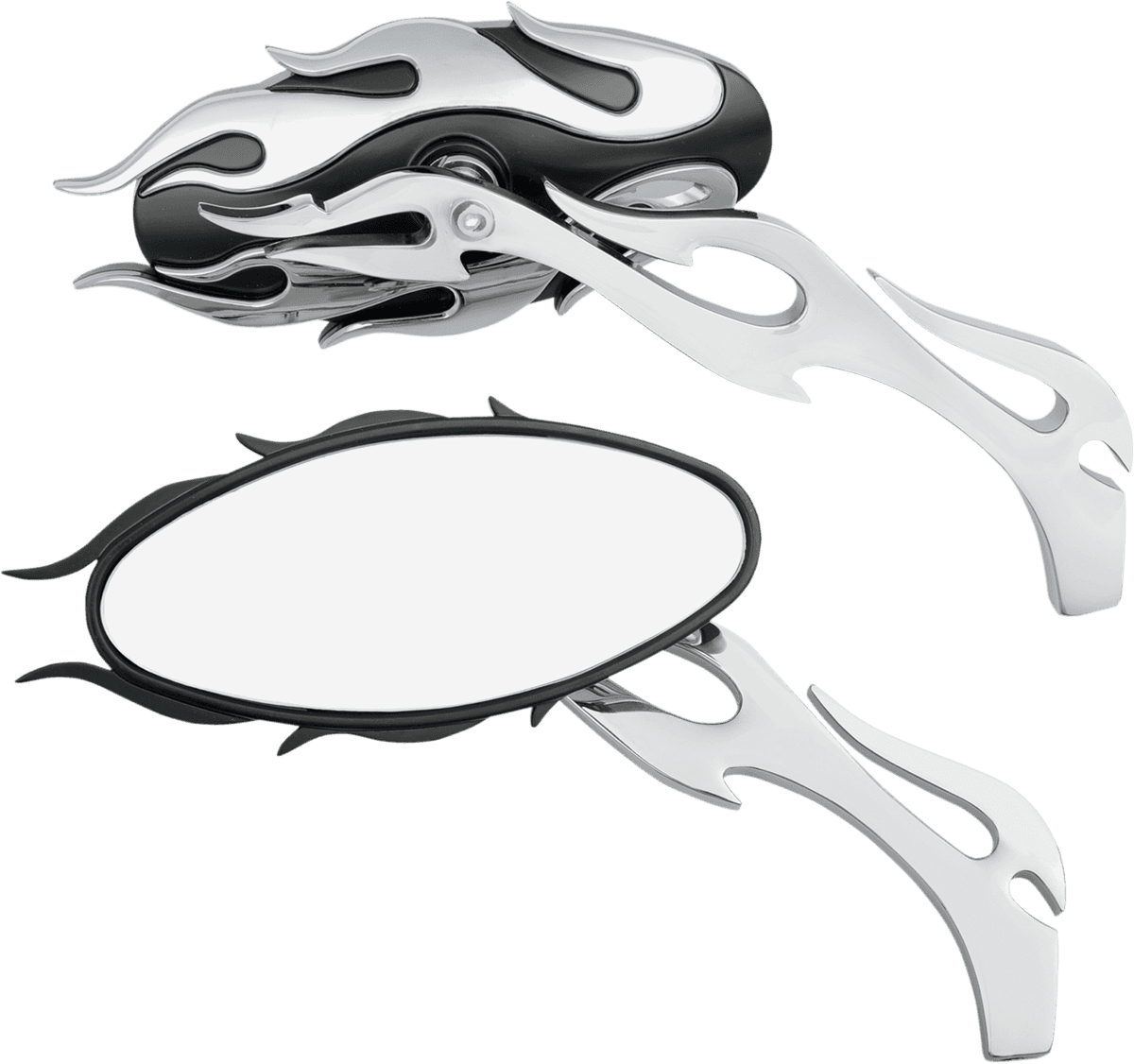 DRAG SPECIALTIES 0640-0483 Mirrors - Flame - Side View - Oval - Black/Chrome - Pair