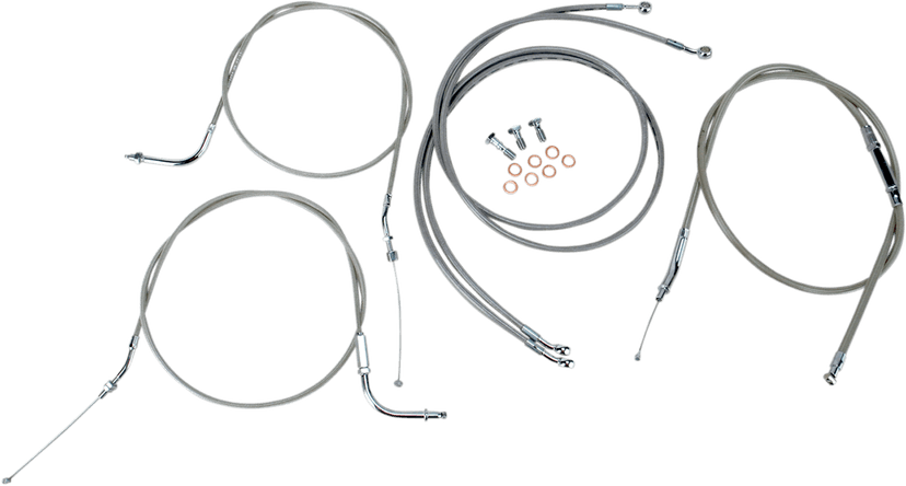 BARON 0650-1001 Stainless Handlebar Cable/Line Kit - 12"-14" - '04-07 Roadstar