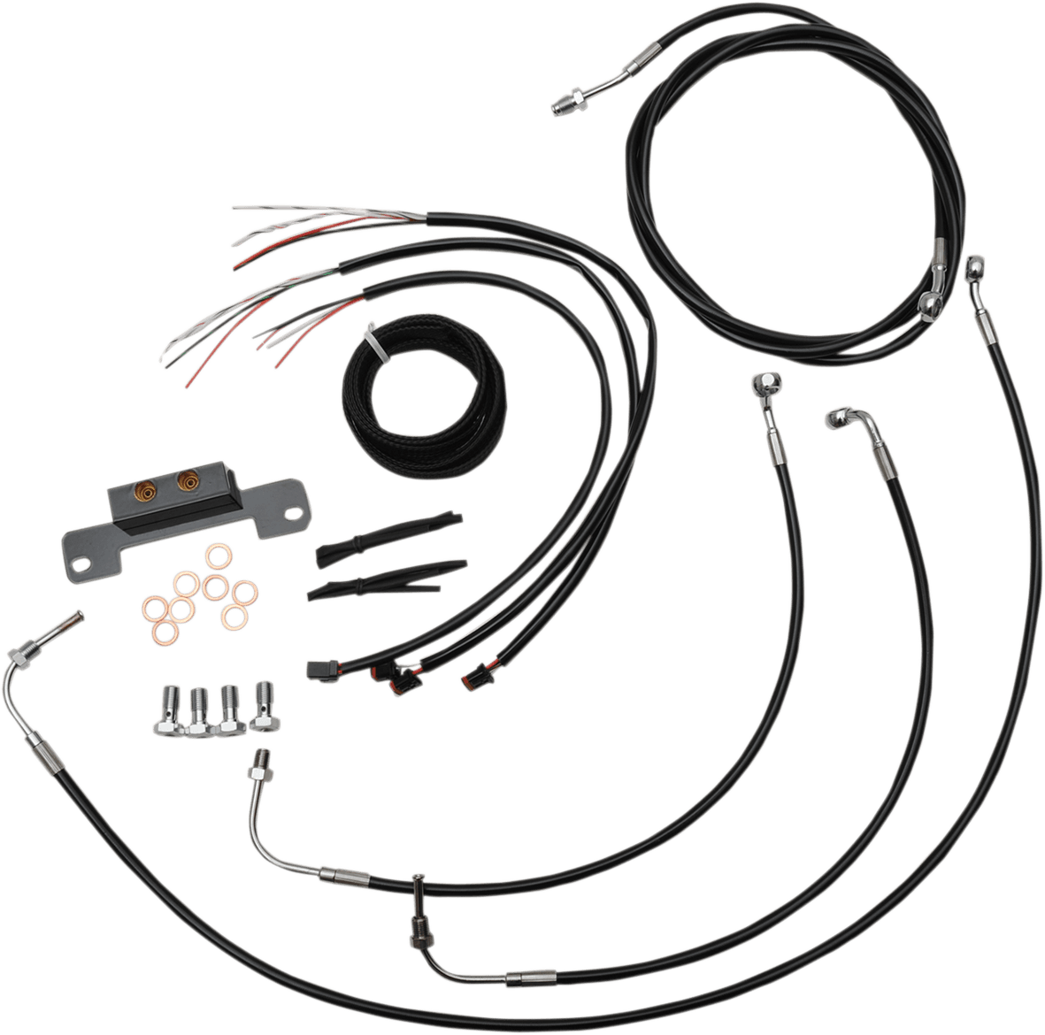 LA CHOPPERS 06620208 Complete Black Vinyl Braided Handlebar Cable/Brake Line Kit - Mini Handlebars - '17-'20 Touring