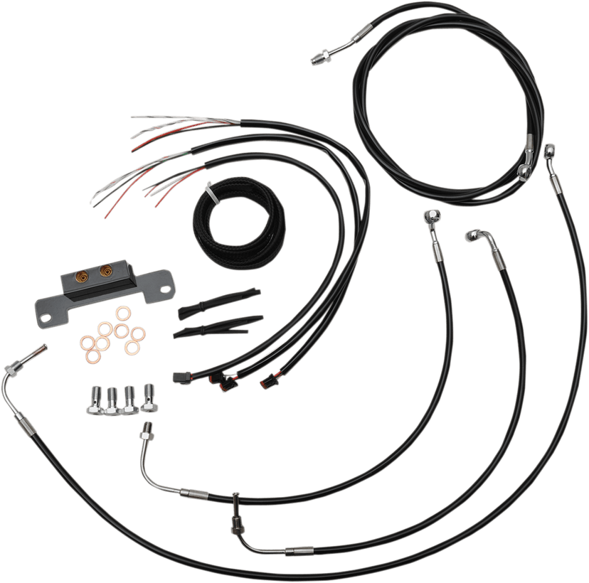 LA CHOPPERS 06620208 Complete Black Vinyl Braided Handlebar Cable/Brake Line Kit - Mini Handlebars - '17-'20 Touring