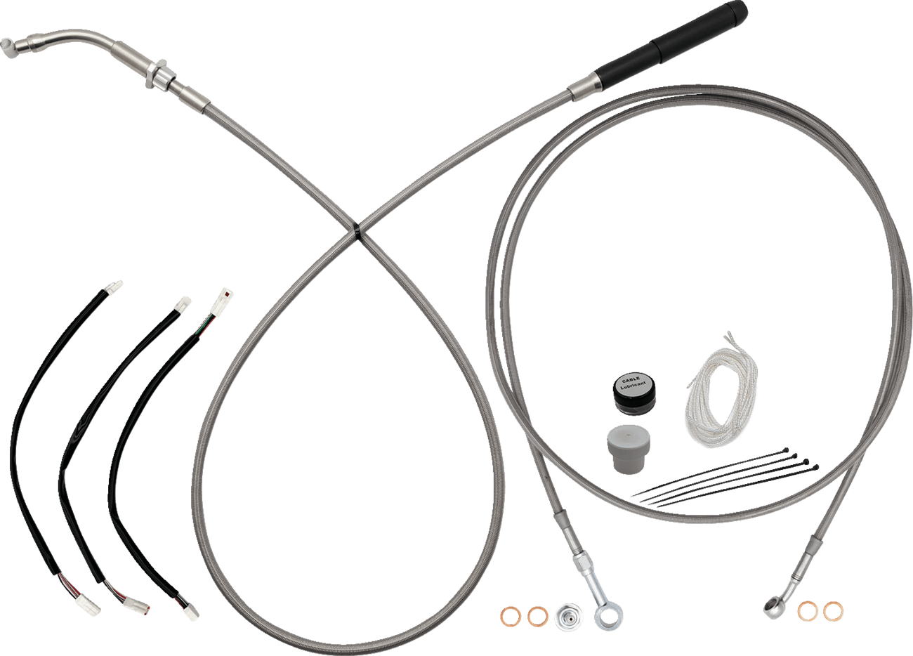 FAT BAGGERS INC. 06621288 EZ Install Kit - 12" Handlebars - Upper Clutch - Full Length - Braided Stainless Steel