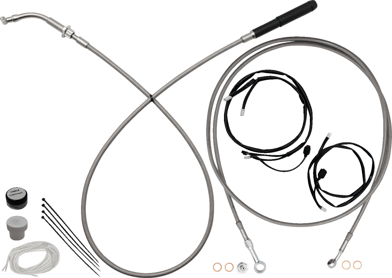 FAT BAGGERS INC. 06621290 EZ Install Kit - 16" Handlebars - Upper Clutch - Full Length - Braided Stainless Steel