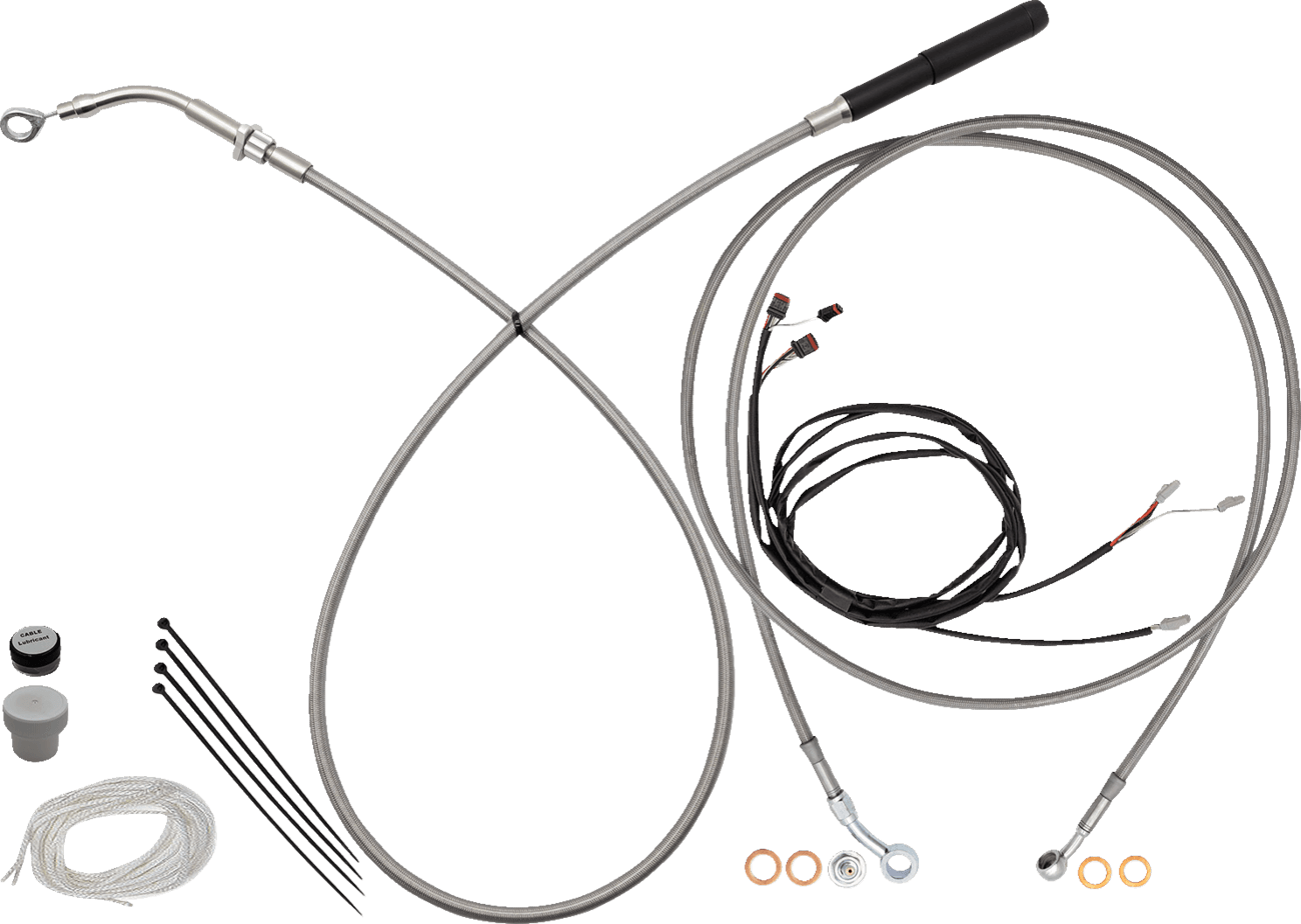 FAT BAGGERS INC. 06621301 EZ Install Kit - 13"/14" Handlebars - Upper Clutch - Full Length - Braided Stainless Steel