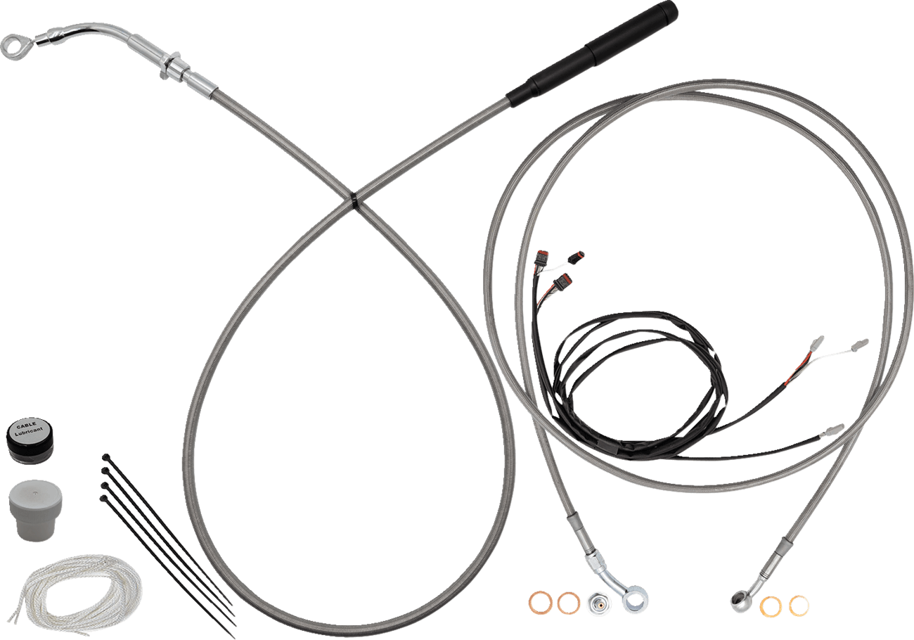FAT BAGGERS INC. 06621302 EZ Install Kit - 10" Handlebars - Upper Clutch - Full Length - Braided Stainless Steel/Chrome