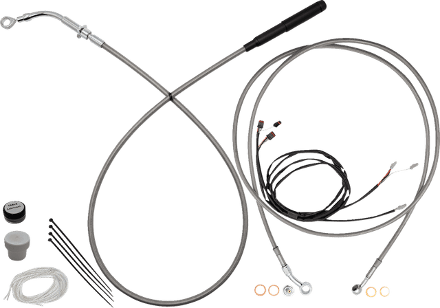 FAT BAGGERS INC. 06621303 EZ Install Kit - 11"/12" Handlebars - Upper Clutch - Full Length - Braided Stainless Steel/Chrome — image 1 of 4