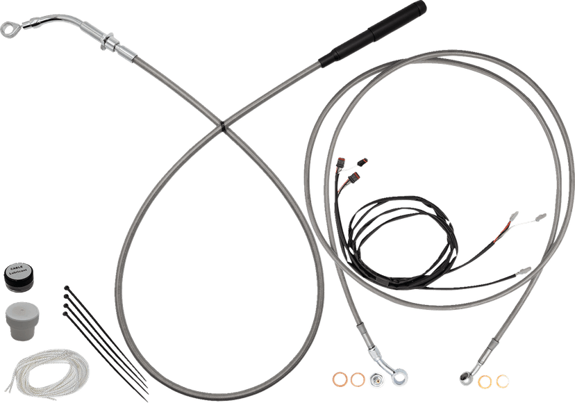 FAT BAGGERS INC. 06621303 EZ Install Kit - 11"/12" Handlebars - Upper Clutch - Full Length - Braided Stainless Steel/Chrome — image 1 of 4