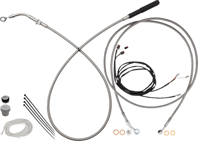 FAT BAGGERS INC. 06621327 EZ Install Kit - 16" Handlebars - Upper Clutch - Full Length - Braided Stainless Steel