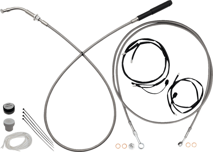 FAT BAGGERS INC. 06621330 EZ Install Kit - 16" Handlebars - Upper Clutch - Full Length - Braided Stainless Steel