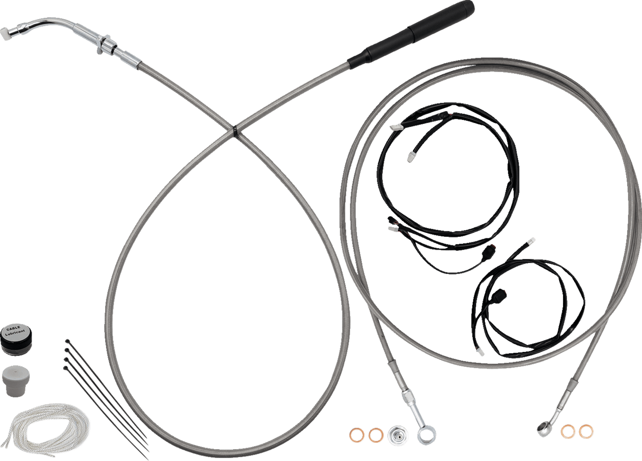 FAT BAGGERS INC. 06621331 EZ Install Kit - 16" Handlebars - Upper Clutch - Full Length - Braided Stainless Steel/Chrome