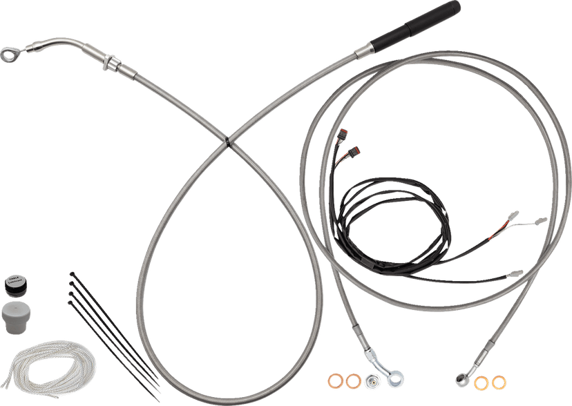 FAT BAGGERS INC. 06621333 EZ Install Kit - 16" Handlebars - Upper Clutch - Full Length - Braided Stainless Steel