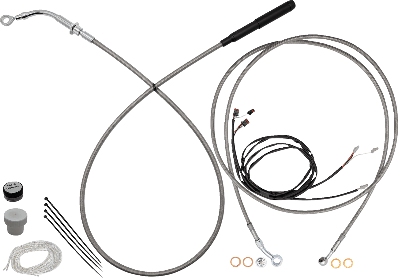 FAT BAGGERS INC. 06621334 EZ Install Kit - 16" Handlebars - Upper Clutch - Full Length - Braided Stainless Steel/Chrome