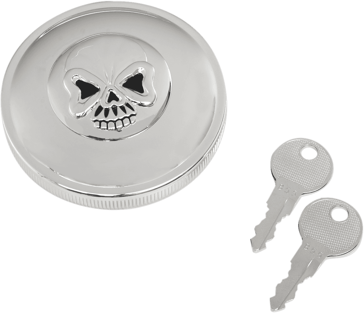 DRAG SPECIALTIES 0703-0689 Locking Gas Cap - Skull - Non-Vented - Chrome