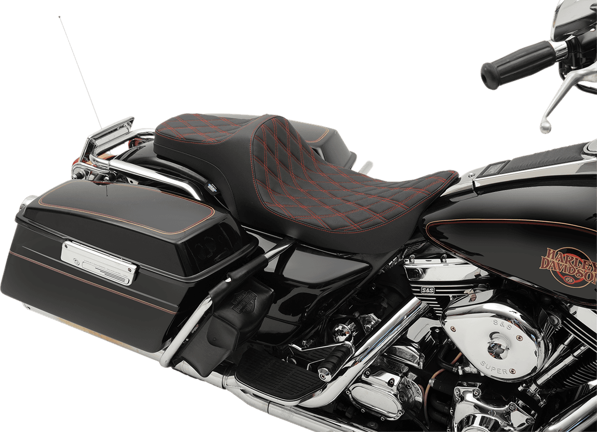 DRAG SPECIALTIES SEATS 0801-1131 Predator III Seat - Double Diamond - Red Stitched - FLHR/FLHX '99-'07