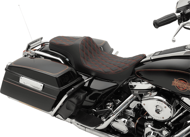 DRAG SPECIALTIES SEATS 0801-1131 Predator III Seat - Double Diamond - Red Stitched - FLHR/FLHX '99-'07