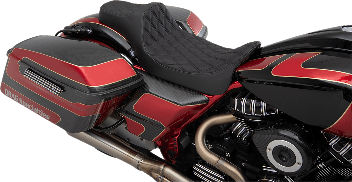 DRAG SPECIALTIES SEATS 0801-1260 Predator III Seat - Extended Reach - Double Diamond - Black Stitching - FL '08-'23