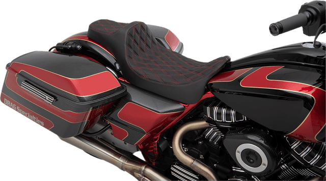 DRAG SPECIALTIES SEATS 0801-1262 Predator III Seat - Extended Reach - Double Diamond - Red Stitched - FL '08-'23 — image 3 of 3