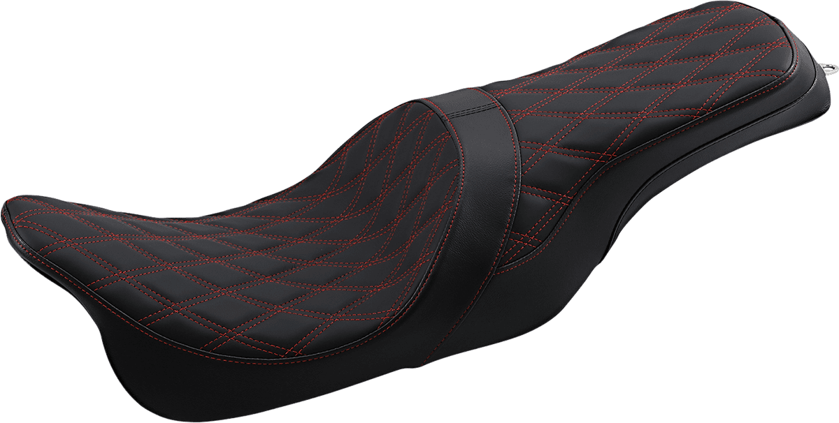 DRAG SPECIALTIES SEATS 0801-1267 Forward Positioned Predator 2-Up Seat - Double Diamond - Red Stitched - FL '08-'23