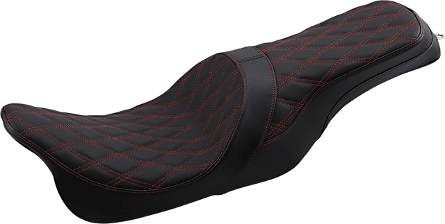 DRAG SPECIALTIES SEATS 0801-1267 Forward Positioned Predator 2-Up Seat - Double Diamond - Red Stitched - FL '08-'23 — image 1 of 2
