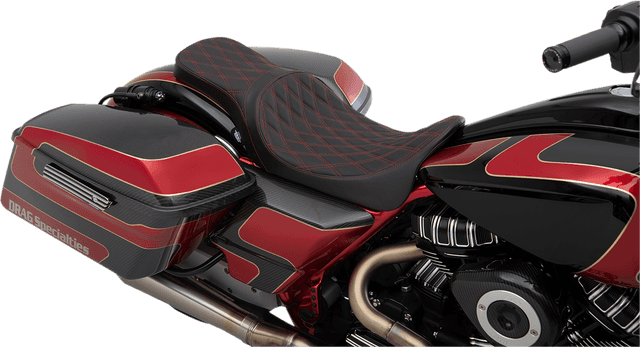 DRAG SPECIALTIES SEATS 0801-1272 Predator 2-Up Seat - Double Diamond - Red Stitching - FL '08-'23 — image 3 of 3