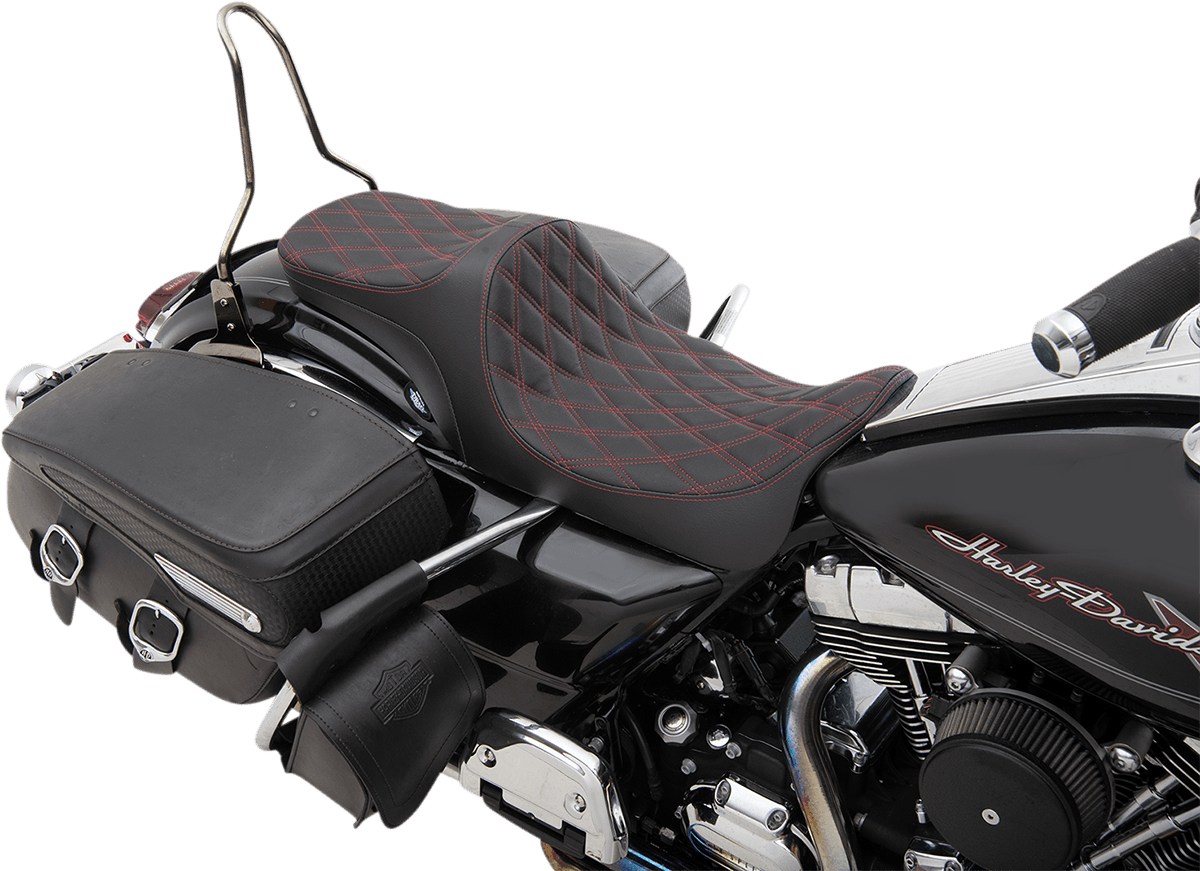DRAG SPECIALTIES SEATS 0801-1306 Predator III 2-Up Seat - Double Diamond - Red Thread - FL '08-'23