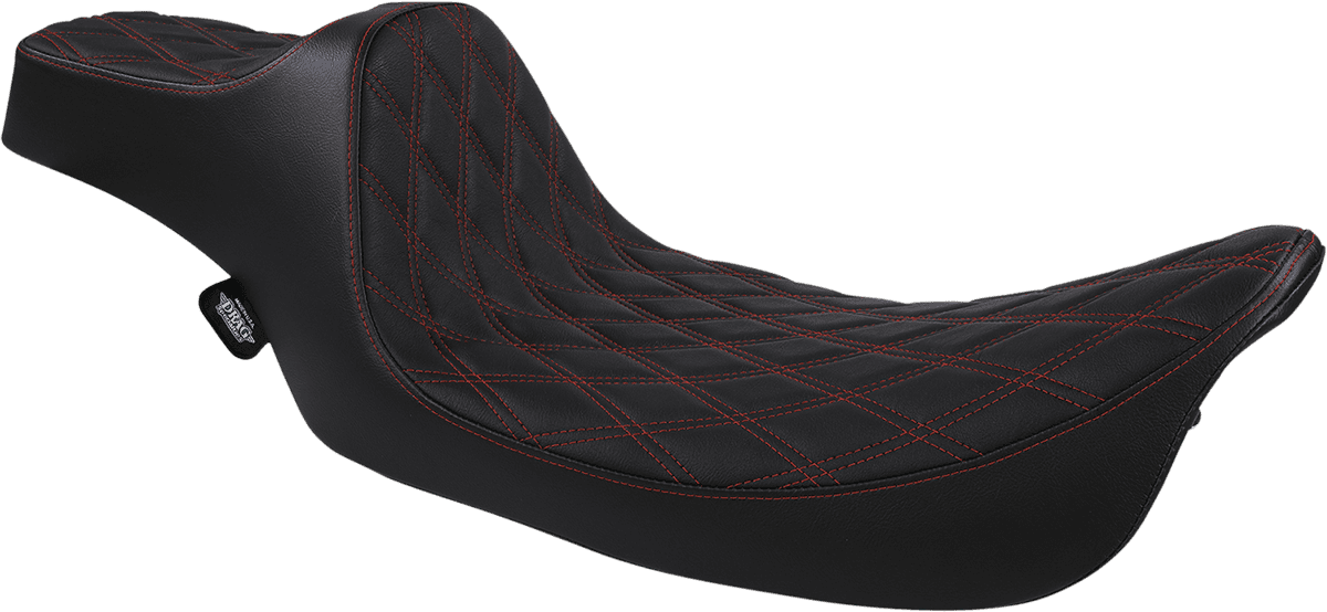 DRAG SPECIALTIES SEATS 0801-1371 Extended Reach Predator III Seat - Double Diamond - Black w/ Red Stitching - FL '99-'07
