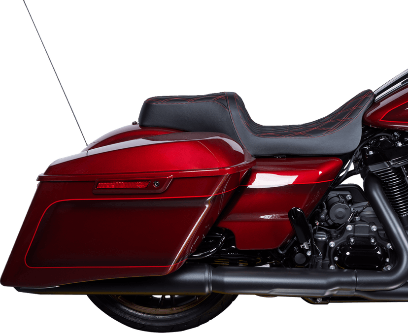 DRAG SPECIALTIES SEATS 0801-1491 Predator 1Up Seat - Vinyl - Double Diamond Red Stitch - FLH '08-'23 — image 2 of 4
