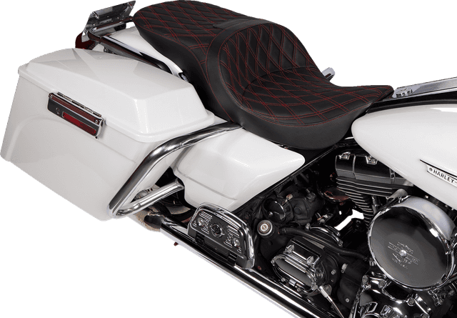 DRAG SPECIALTIES SEATS 0801-1507 Freedom Seat - Vinyl - Double Diamond Red Stitch - FLH '97-'07 — image 3 of 4
