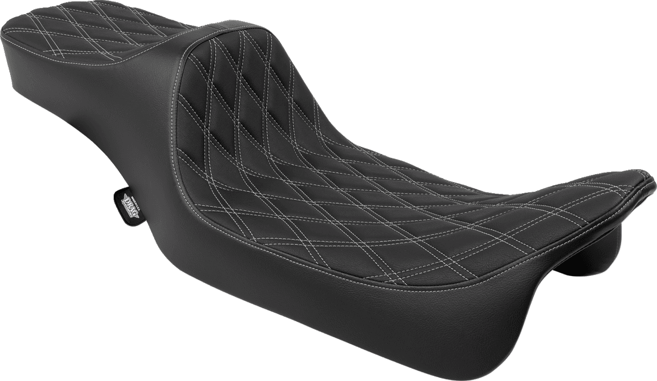 DRAG SPECIALTIES SEATS 0801-1924 Predator III Seat - Extended Reach - Double Diamnd - Silver Stitching - FLH/FLT '08-'24