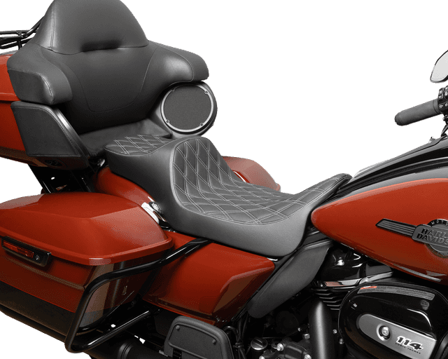 DRAG SPECIALTIES SEATS 0801-1924 Predator III Seat - Extended Reach - Double Diamnd - Silver Stitching - FLH/FLT '08-'24 — image 2 of 4