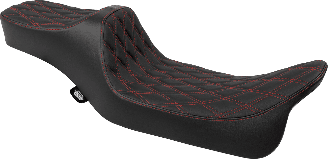 DRAG SPECIALTIES SEATS 0801-1925 Predator III Seat - Extended Reach - Double Diamnd - Red Stitching - FLH/FLT '08-'24